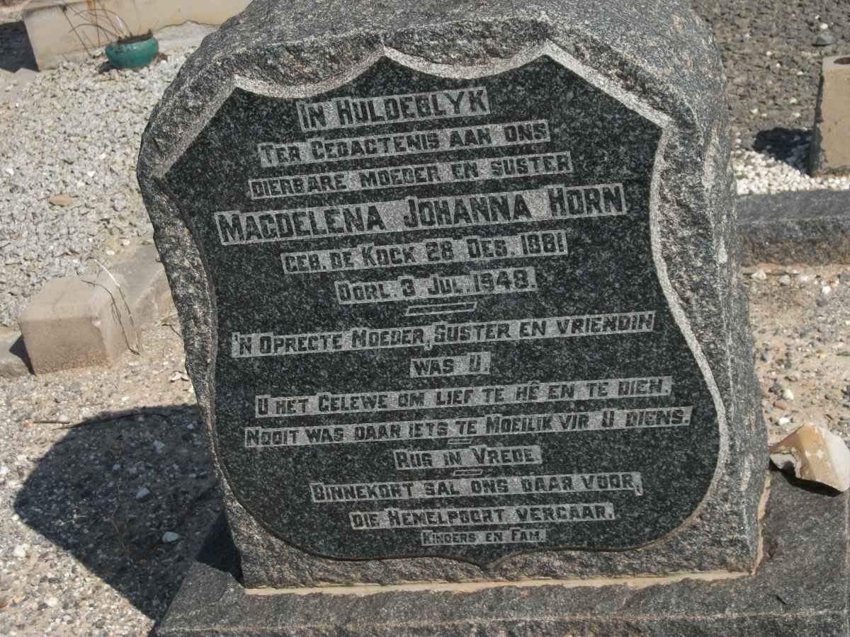 HORN Magdelena Johanna nee DE KOCK 1881-1948