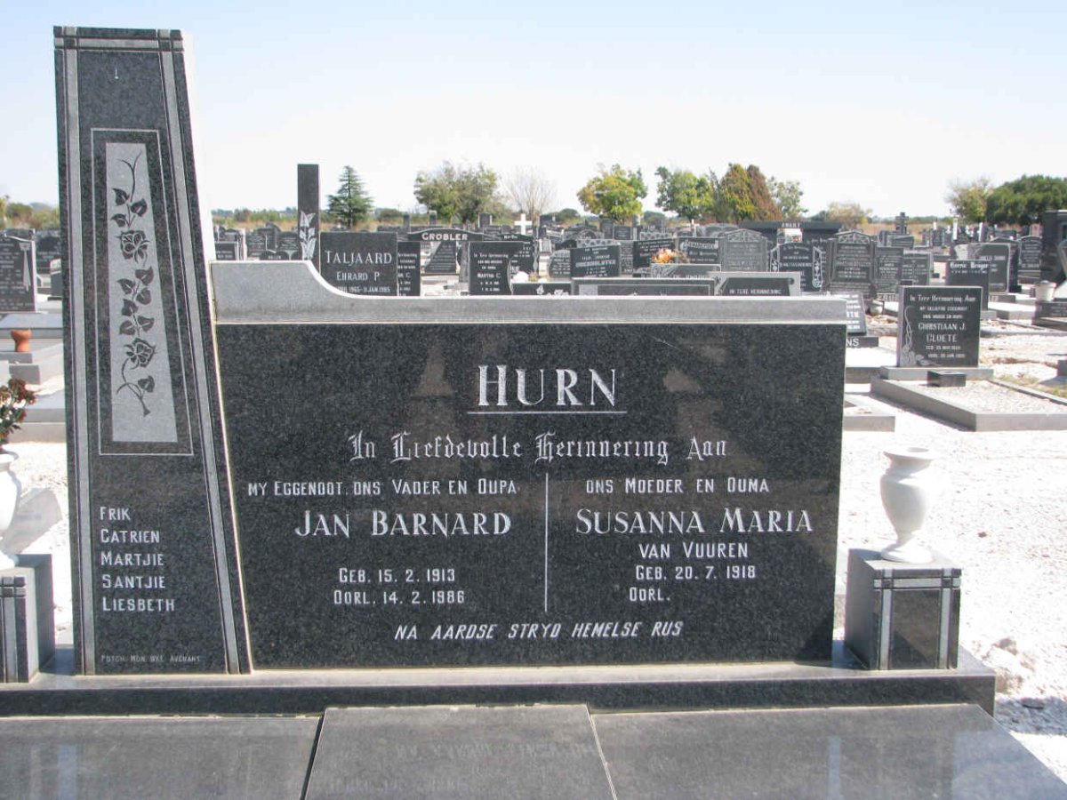 HURN Jan Barnard 1913-1986 &amp; Susanna Maria VAN VUUREN 1918-
