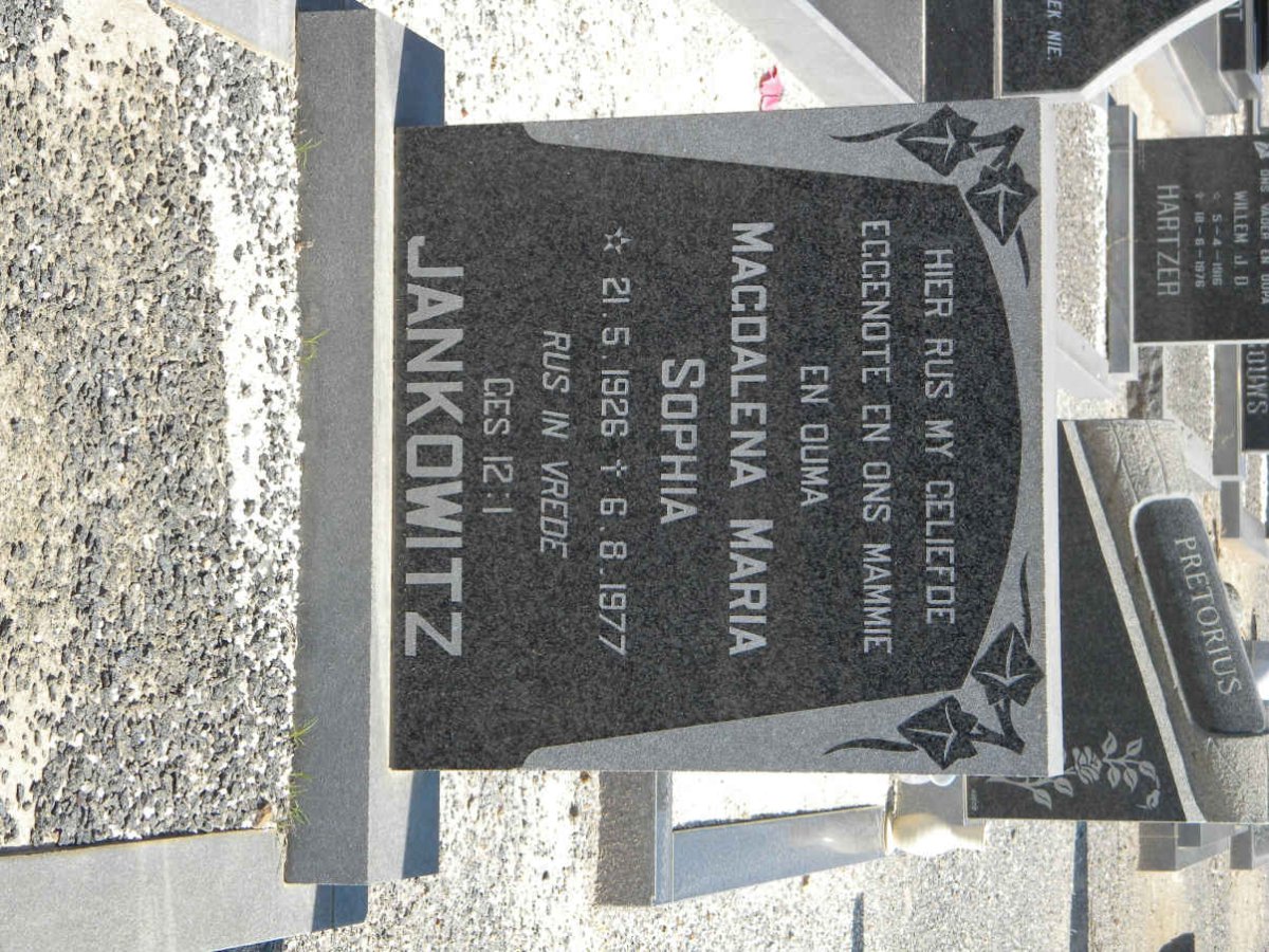 JANKOWITZ Magdalena Maria Sophia 1926-1977