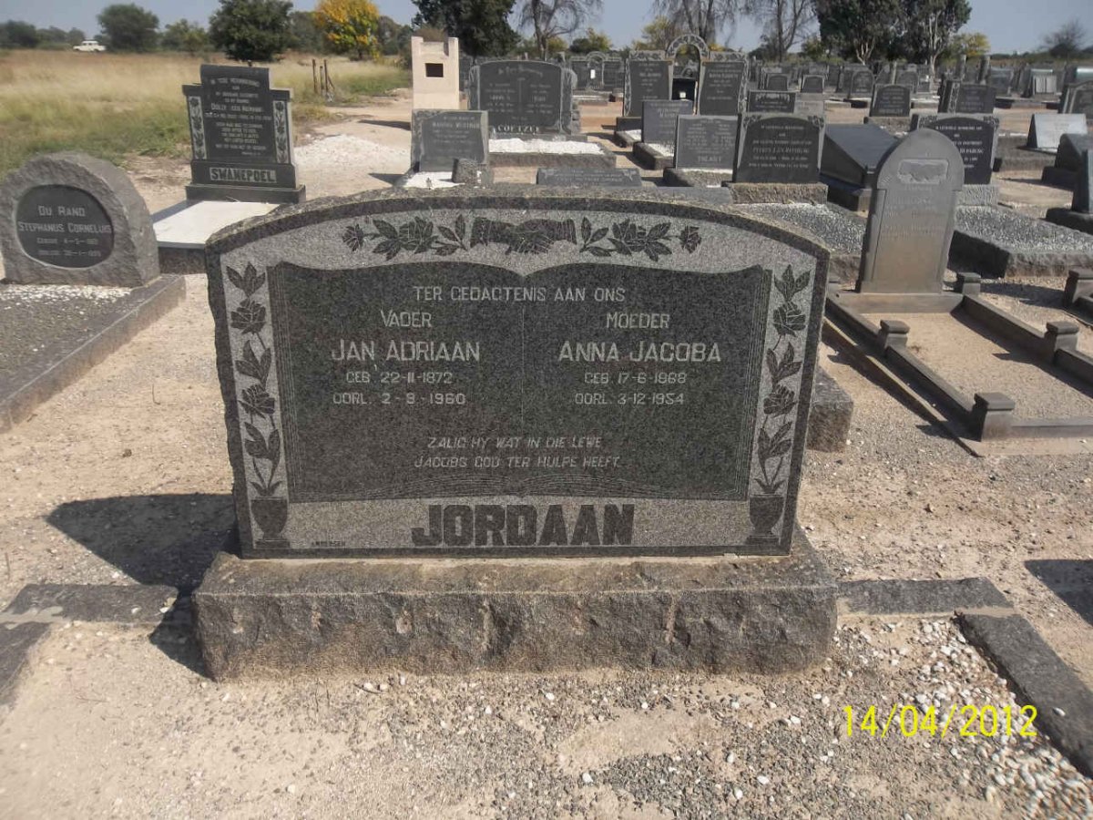 JORDAAN Jan Adriaan 1872-1960 &amp; Anna Jacoba 1868-1954