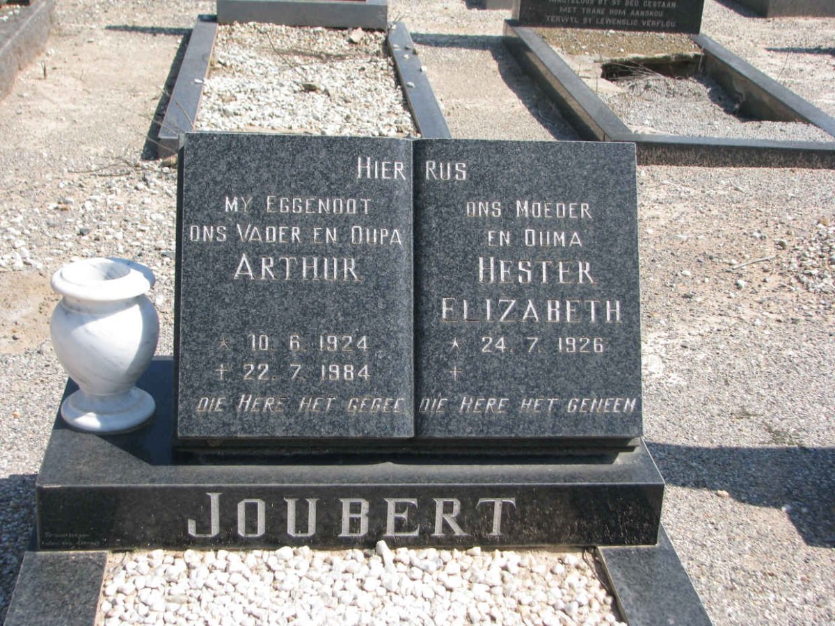 JOUBERT Arthur 1924-1984 &amp; Hester Elizabeth 1926-