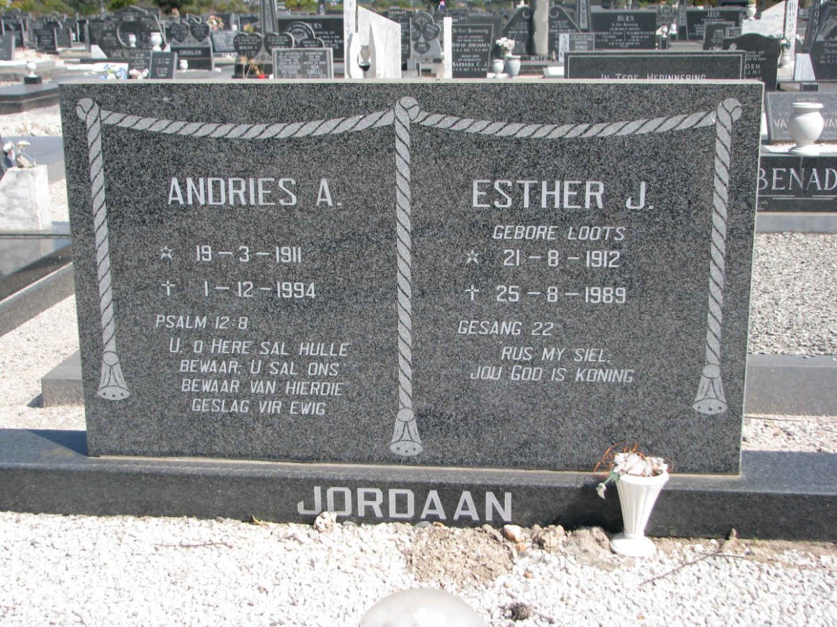 JORDAAN Andries A. 1911-1994 &amp; Esther J. LOOTS 1912-1989