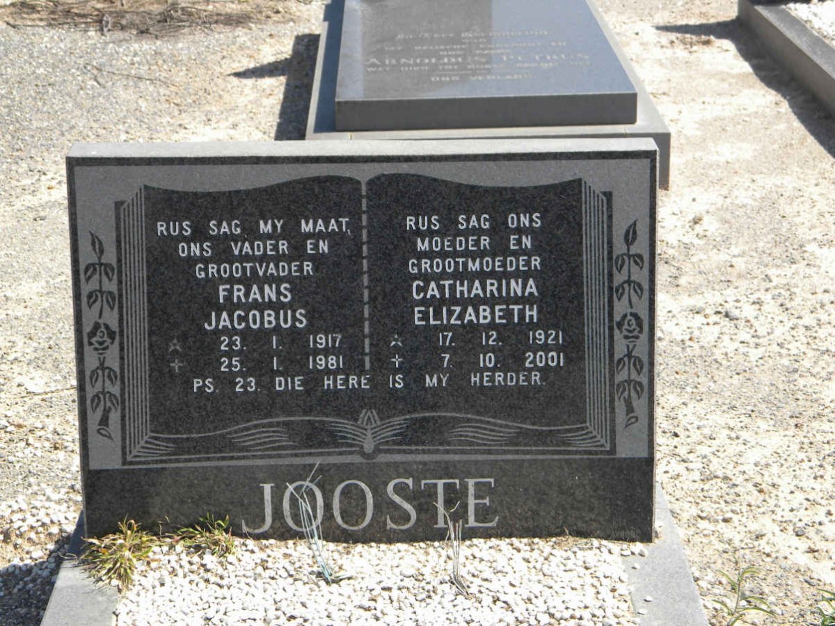 JOOSTE Frans Jacobus 1917-1981 &amp; Catharina Elizabeth 1921-2001