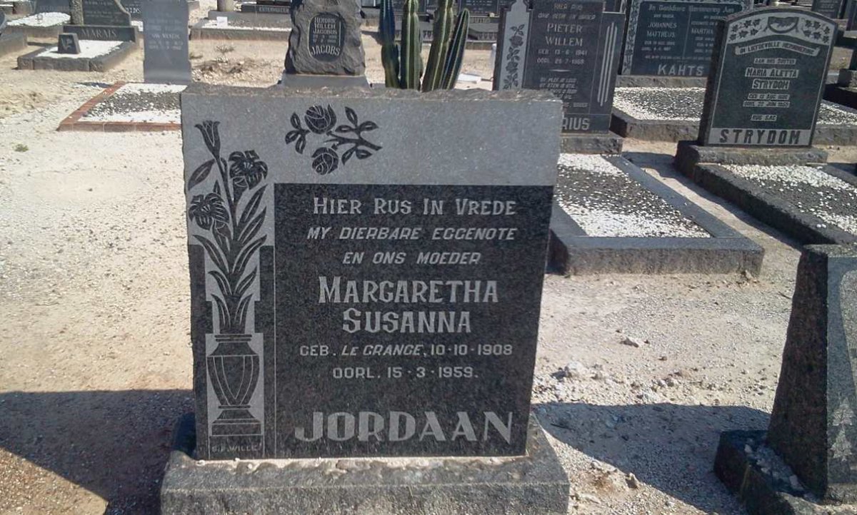 JORDAAN Margaretha Susanna nee LE GRANGE 1908-1959