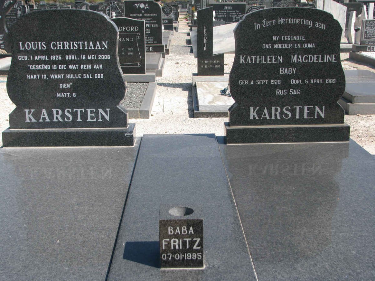 KARSTEN Louis Christiaan 1925-2008 &amp; Kathleen Magdeline 1928-1989 :: FRITZ baba  -1995