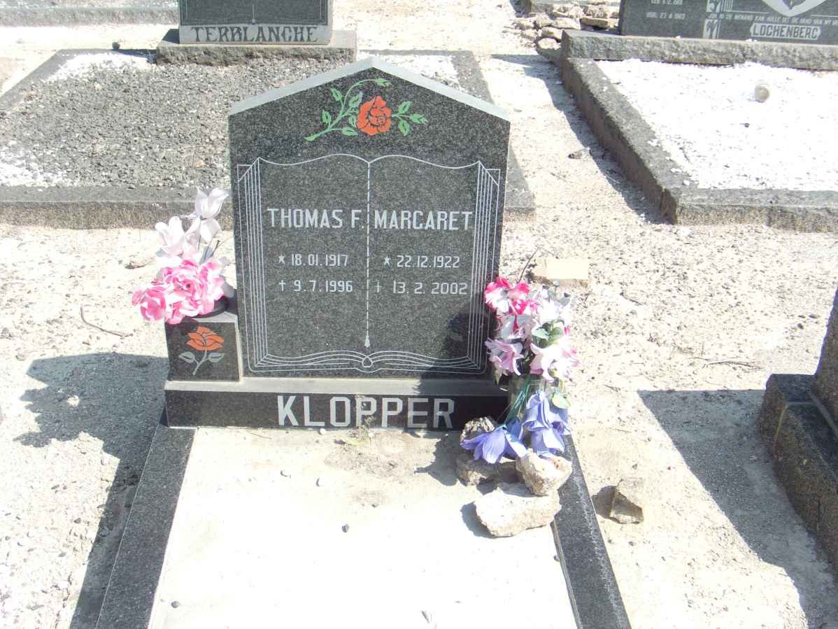 KLOPPER Thomas F. 1917-1996 &amp; Margaret 1922-2002