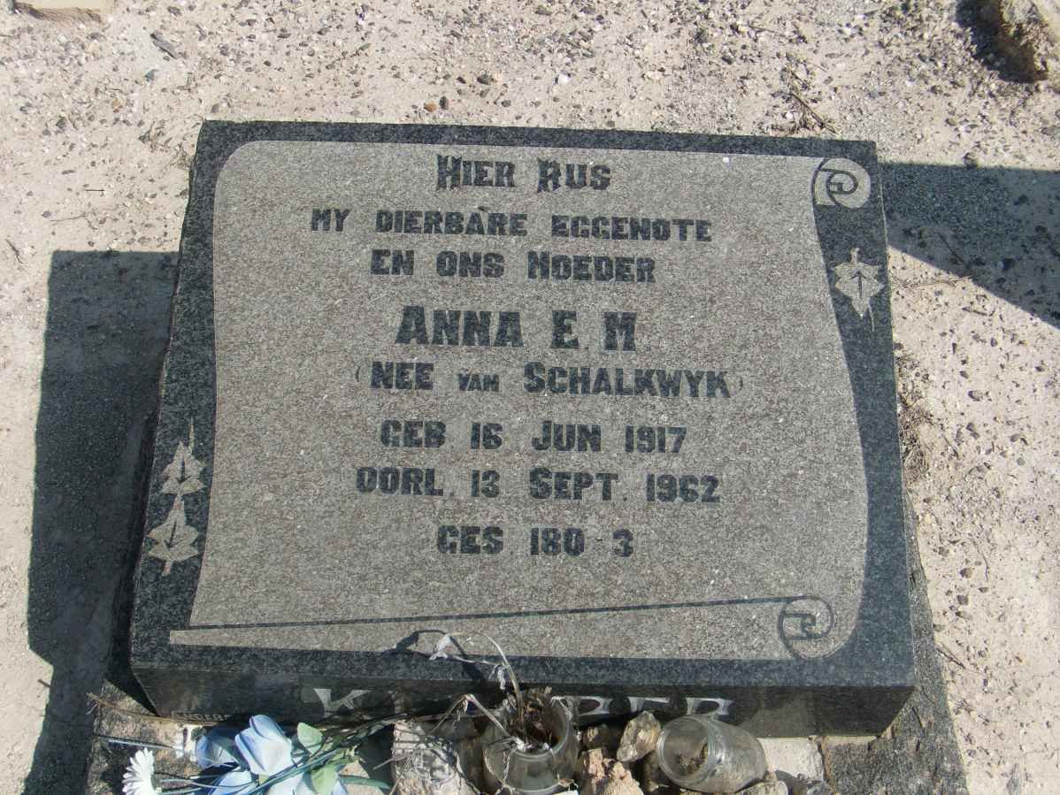 KL??RER Anna E.M. nee VAN SCHALKWYK 1917-1962