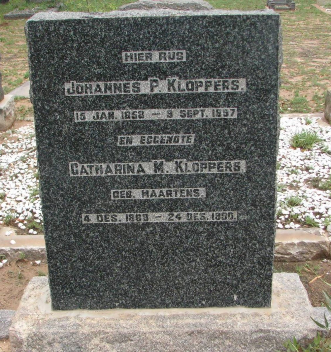KLOPPERS Johannes P. 1858-1897 &amp; Catharina M. MAARTENS 1868-1890