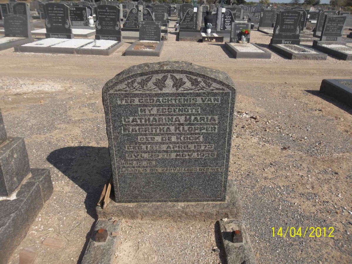 KLOPPER Catharina Maria Magritha nee DE KOCK 1873-1930