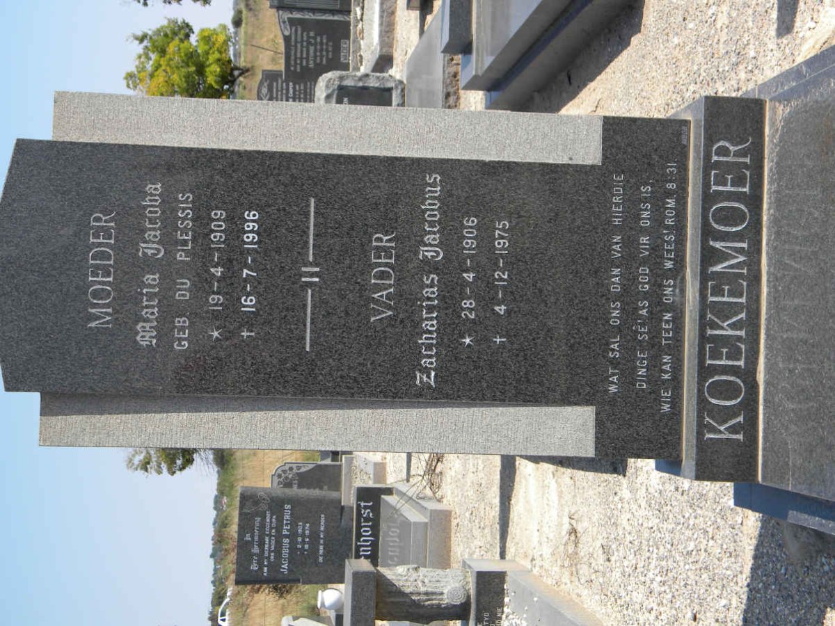KOEKEMOER Zacharias Jacobus 1906-1975 &amp; Maria Jacoba DU PLESSIS 1909-1996