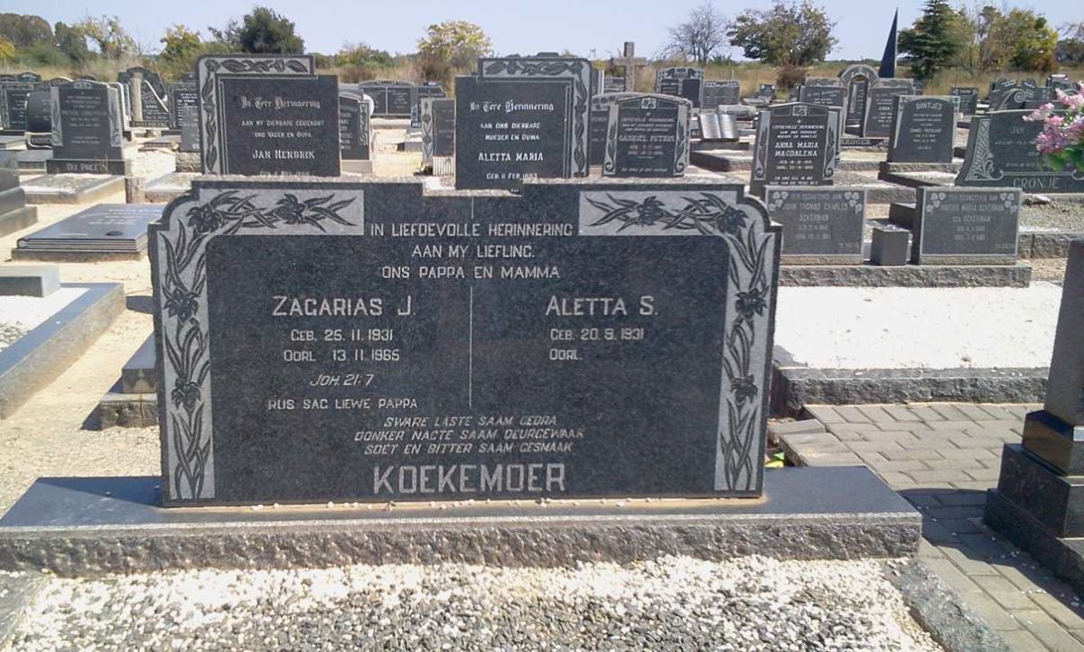 KOEKEMOER Zagarias J. 1931-1965 &amp; Aletta S. 1931-