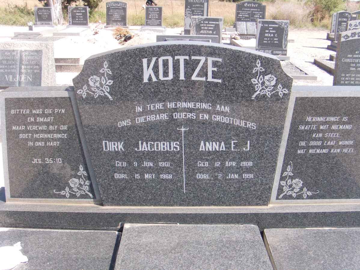 KOTZE Dirk Jacobus 1901-1968 &amp; Anna E.J. 1908-1991