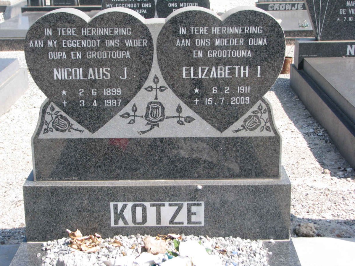 KOTZE Nicolaus J. 1899-1987 &amp; Elizabeth I. 1911-2009
