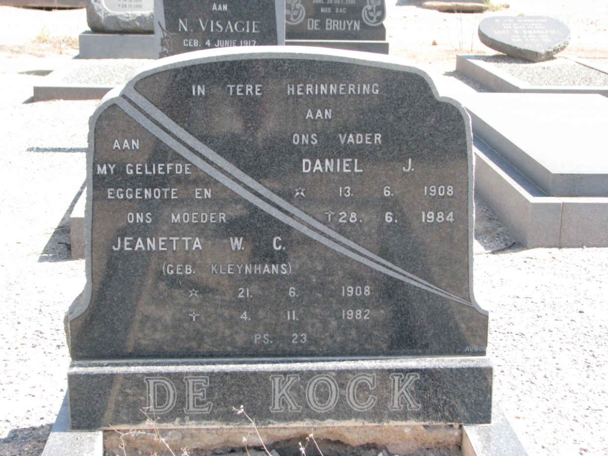 KOCK Daniel J., de 1908-1984 &amp; Jeanetta W.C. KLEYNHANS 1908-1982