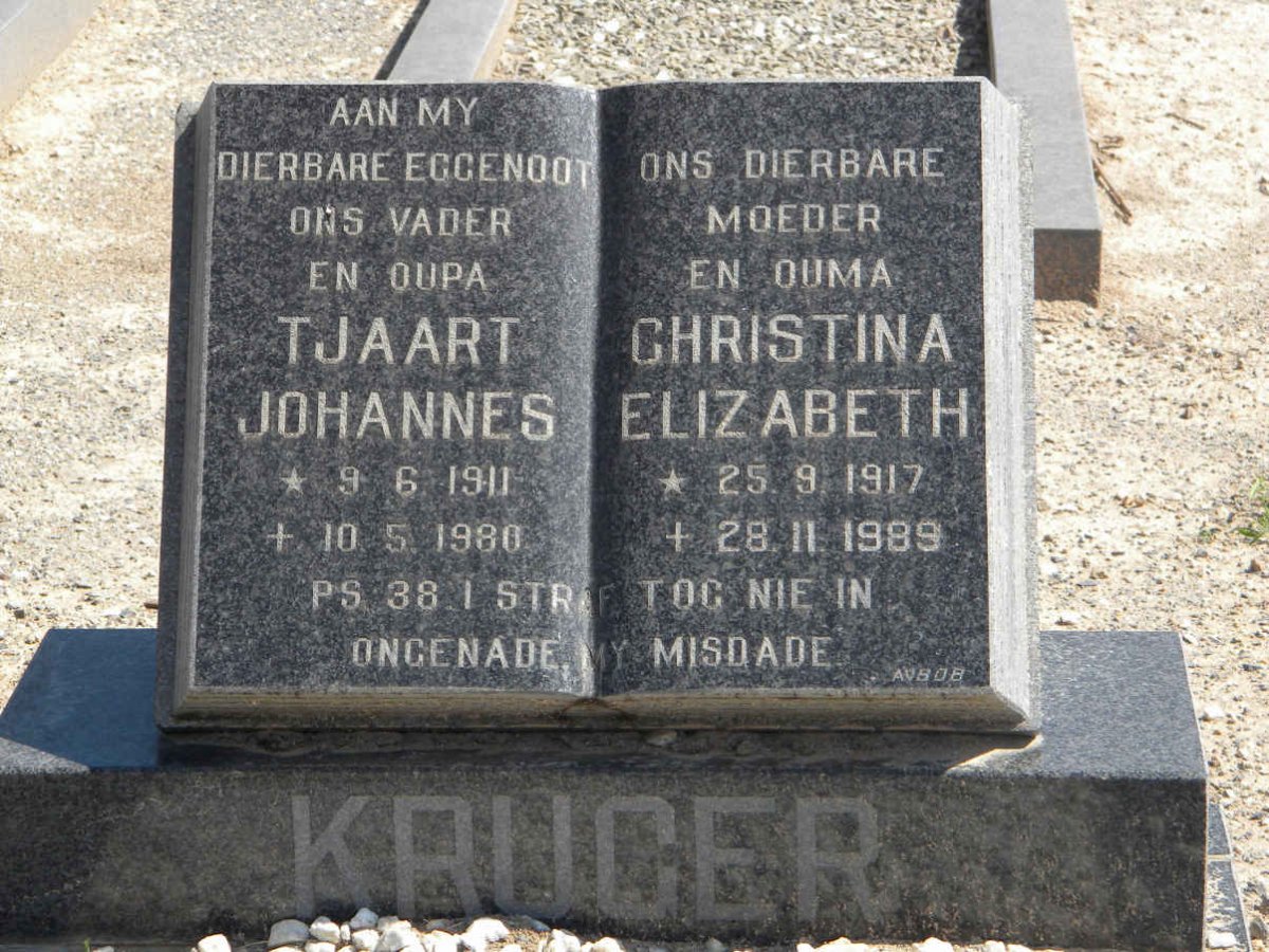 KRUGER Tjaart Johannes 1911-1980 &amp; Christina Elizabeth 1917-1989