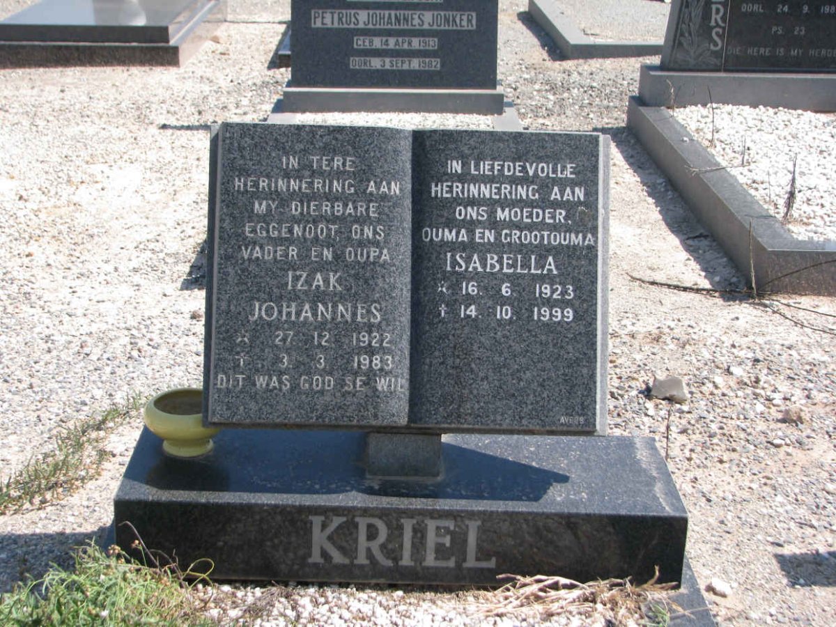 KRIEL Izak Johannes 1922-1983 &amp; Isabella 1923-1999