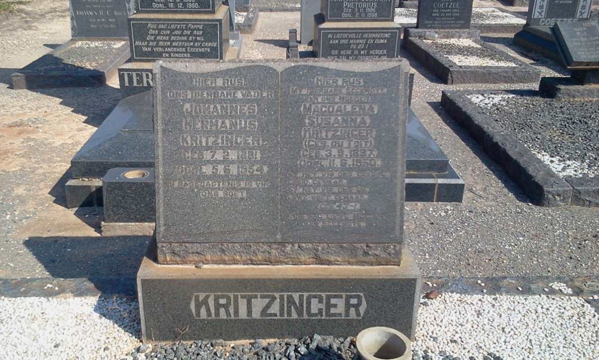 KRITZINGER Johannes Hermanus 1881-1954 &amp; Magdalena Susanna DU TOIT 1887-1950