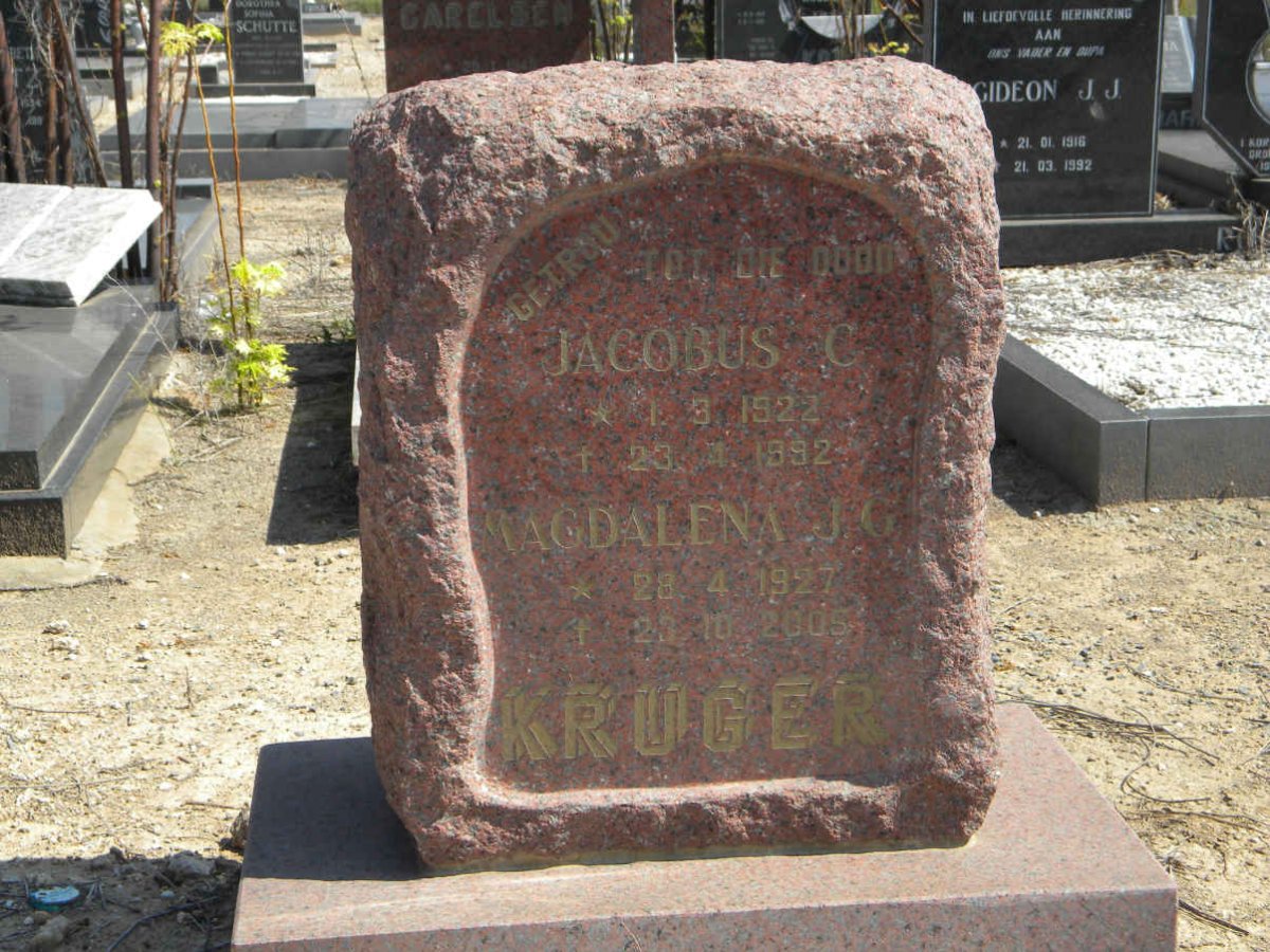 KRUGER Jacobus C. 1922-1992 &amp; Magdalena J.G. 1927-2005