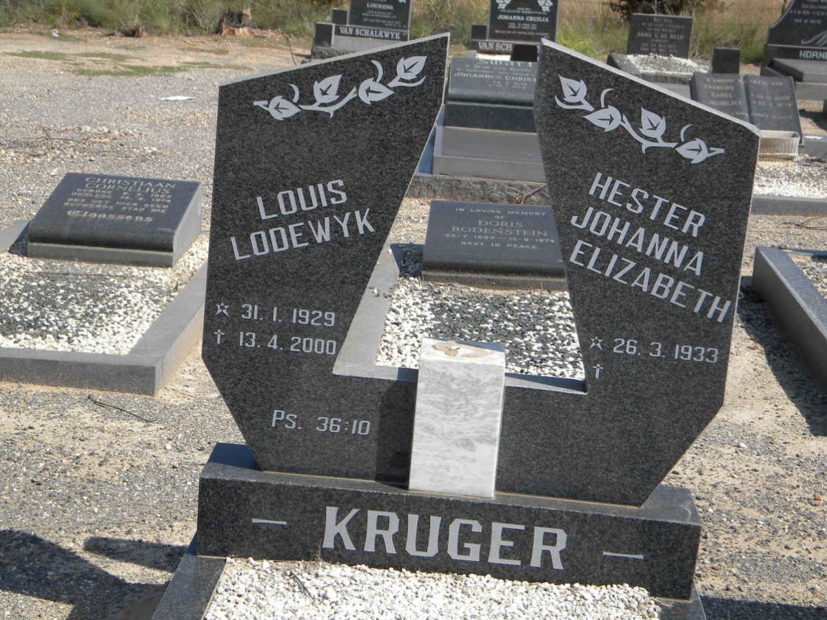 KRUGER Louis Lodewyk 1929-2000 &amp; Hester Johanna Elizabeth 1933-