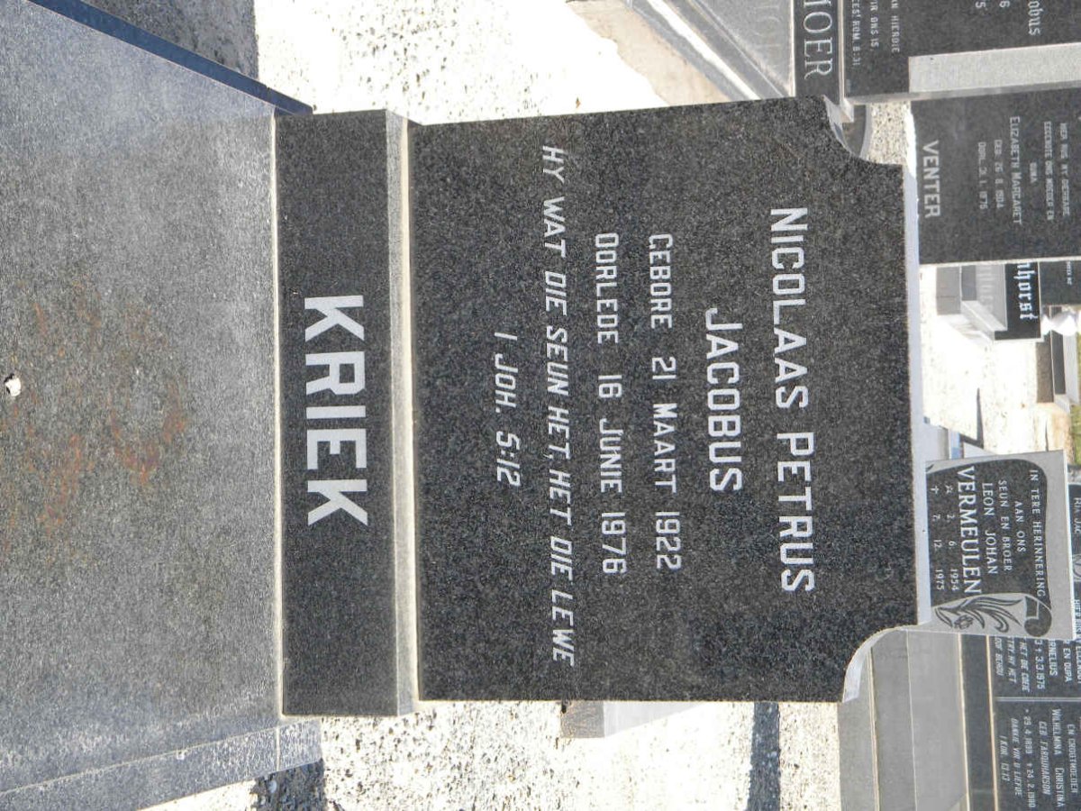 KRIEK Nicolaas Petrus Jacobus 1922-1976