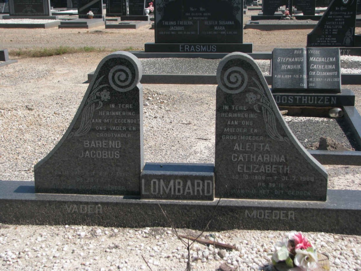 LOMBARD Barend Jacobus 1905-1982 &amp; Aletta Catharina Elizabeth 1908-1988
