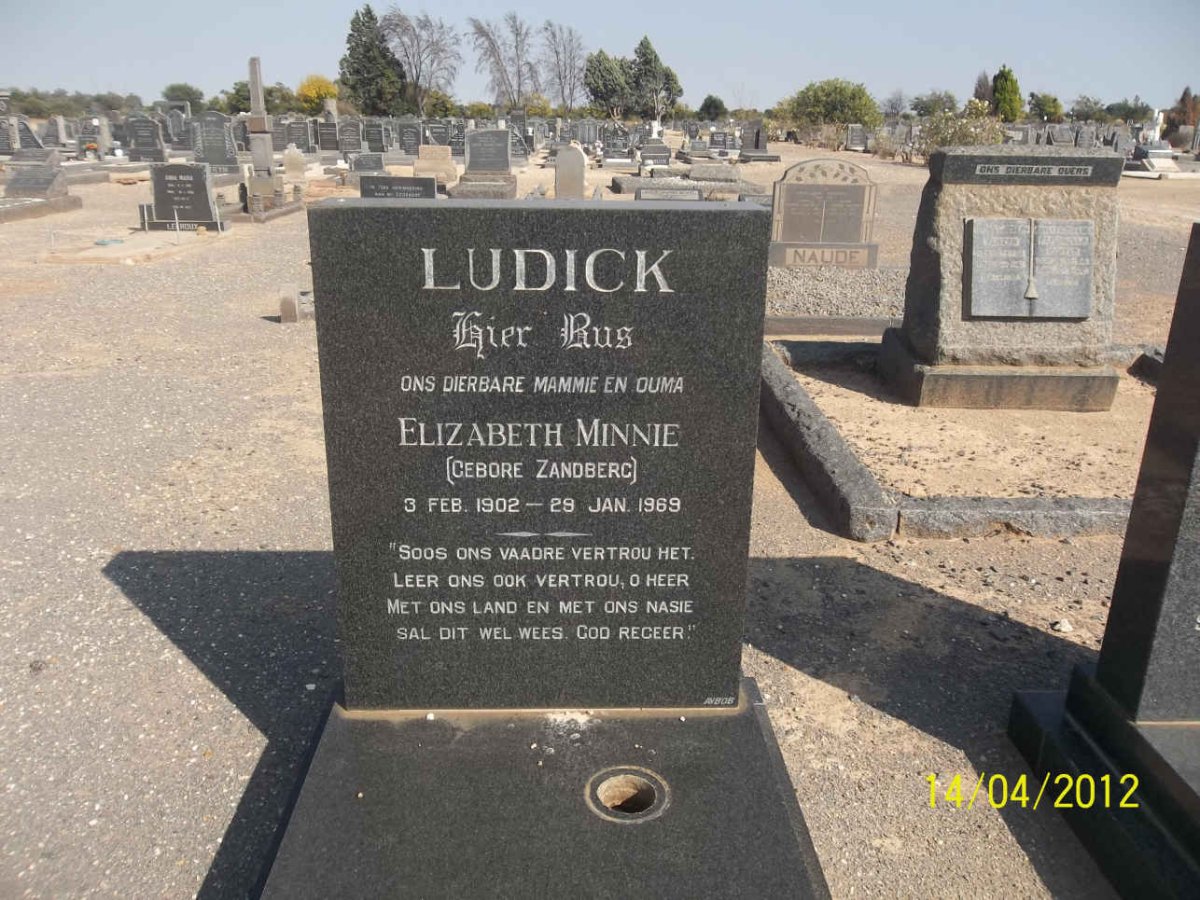 LUDICK Elizabeth Minnie nee ZANDBERG 1902-1969