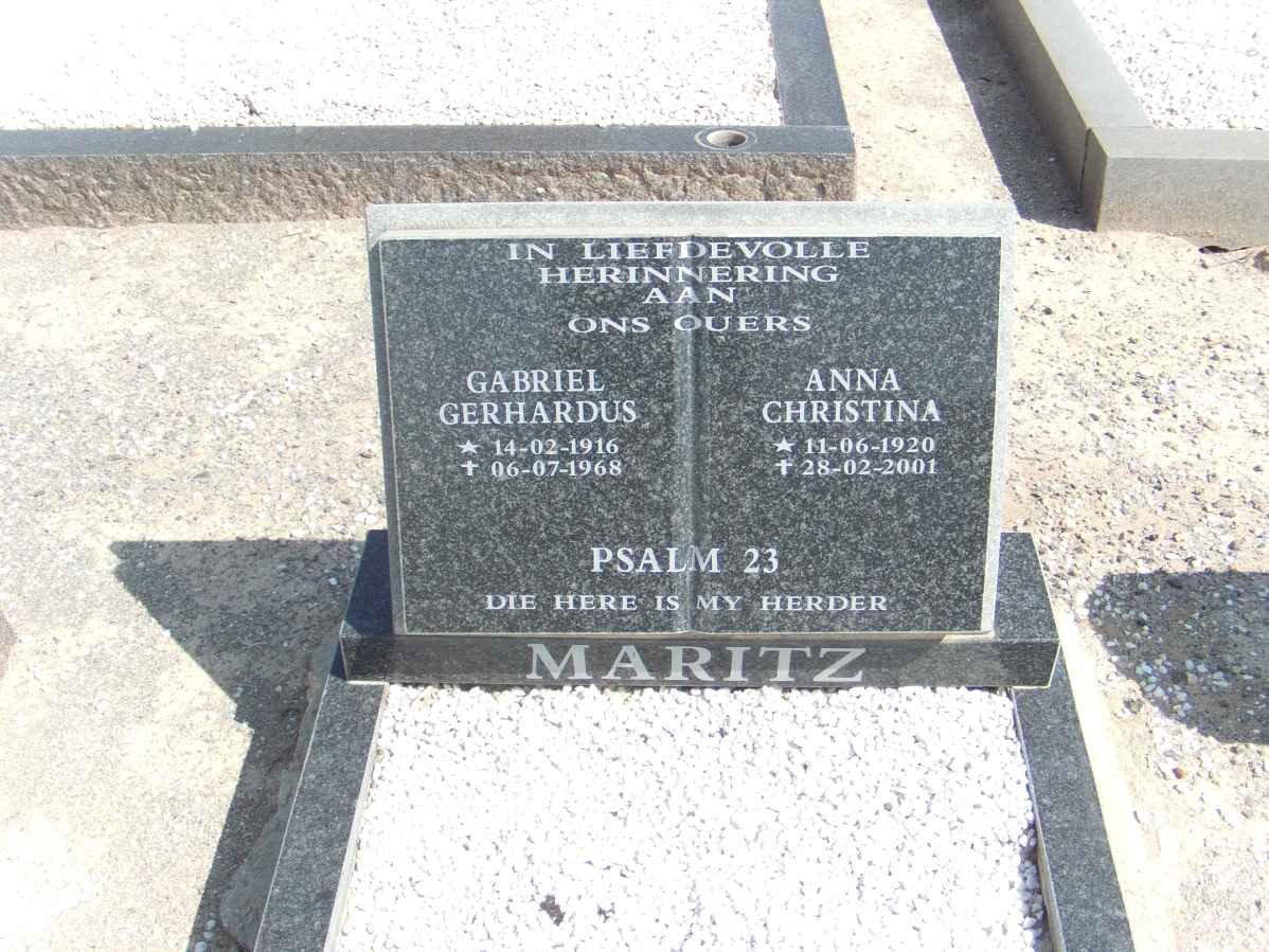 MARITZ Gabriel Gerhardus 1916-1968 &amp; Anna Christina 1920-2001
