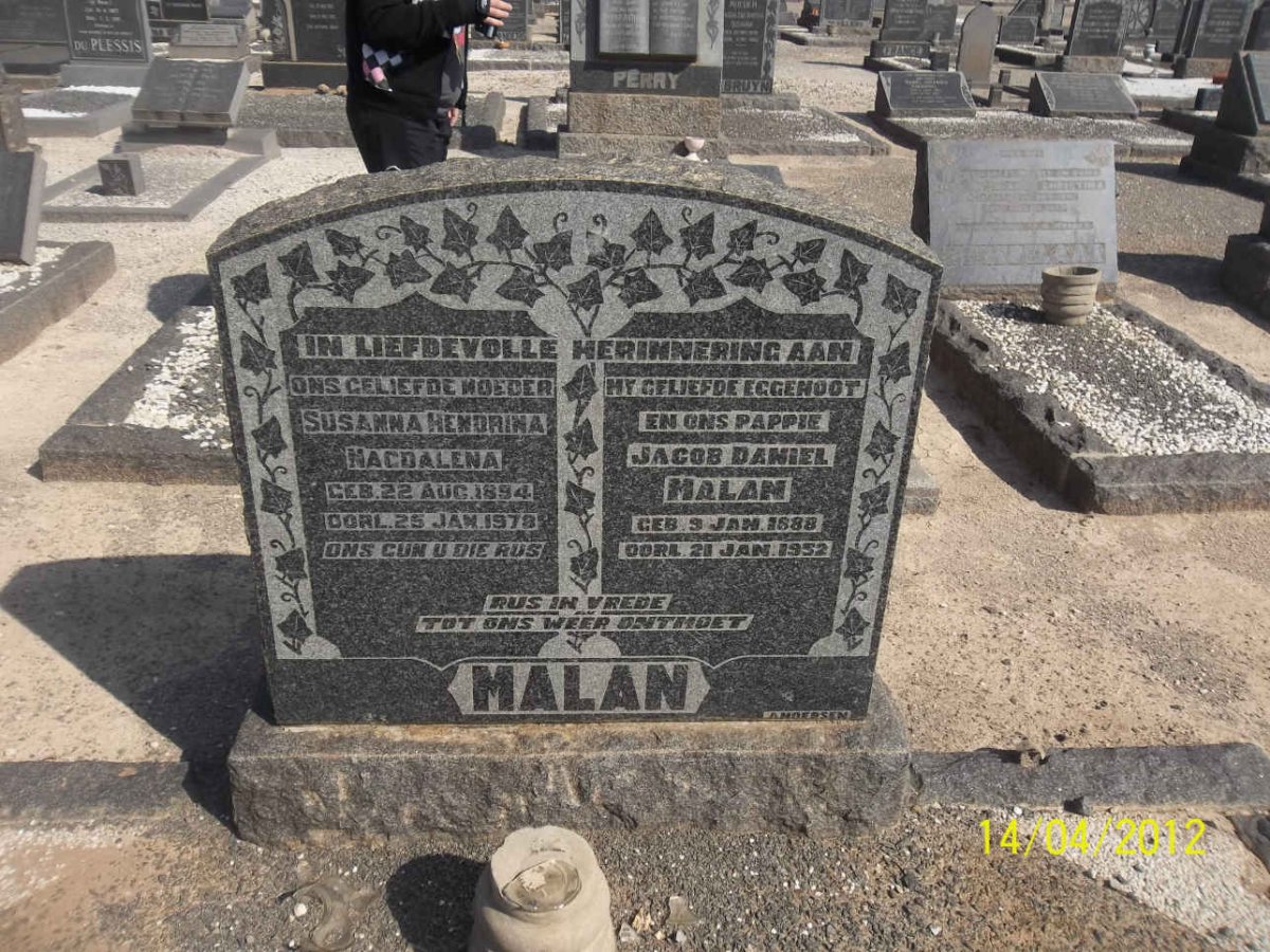 MALAN Jacob Daniel 1888-1952 &amp; Susanna Hendrina Magdalena 1894-1978
