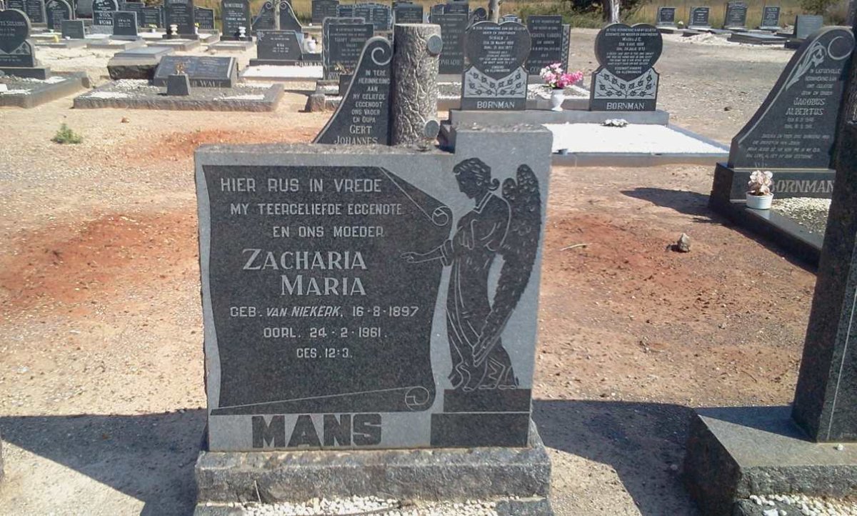 MANS Zacharia Maria nee VAN NIEKERK 1897-1961
