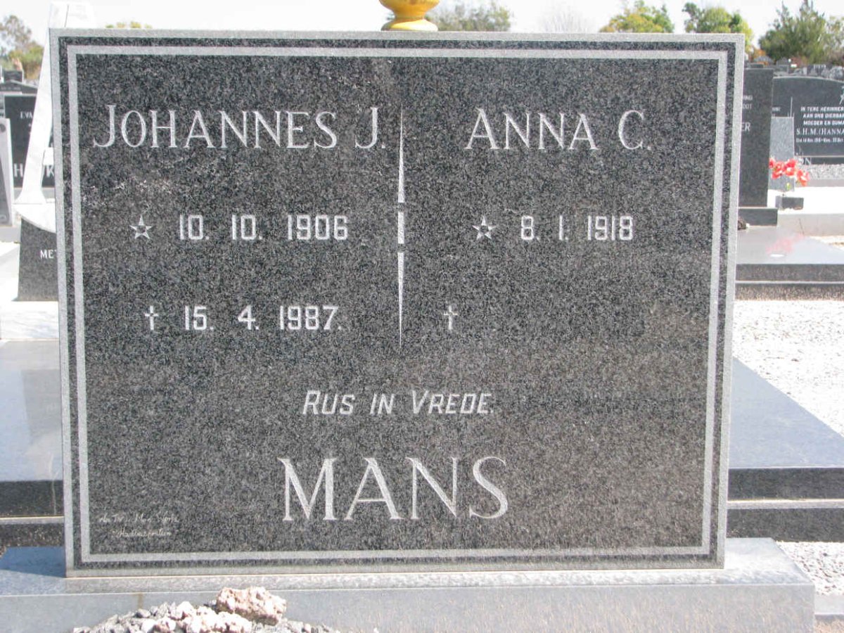 MANS Johannes J. 1906-1987 &amp; Anna C. 1918-