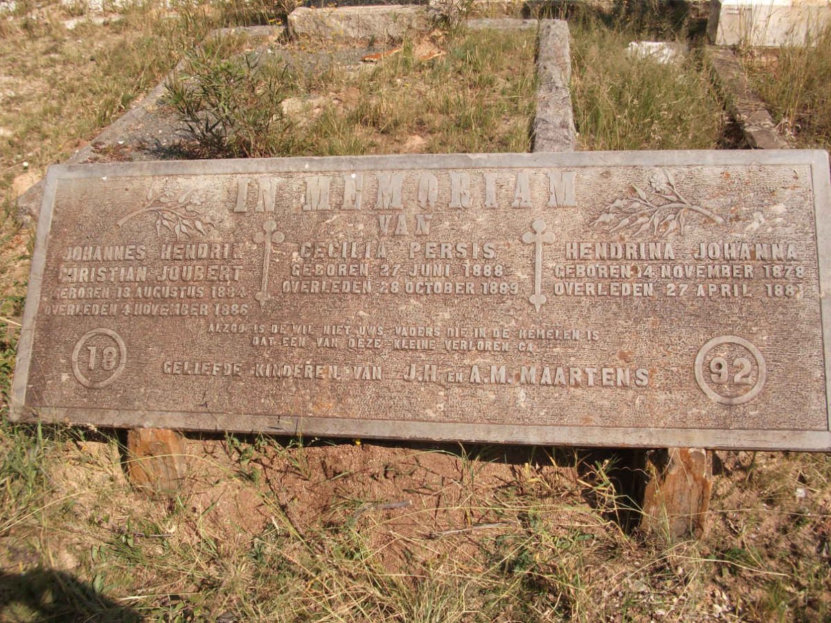 MAARTENS Hendrina Johanna 1878-1881 : MAARTENS Johannes Hendrik Christian Joubert 1884-1886 : MAARTENS Cecilia Persis 1888-1889