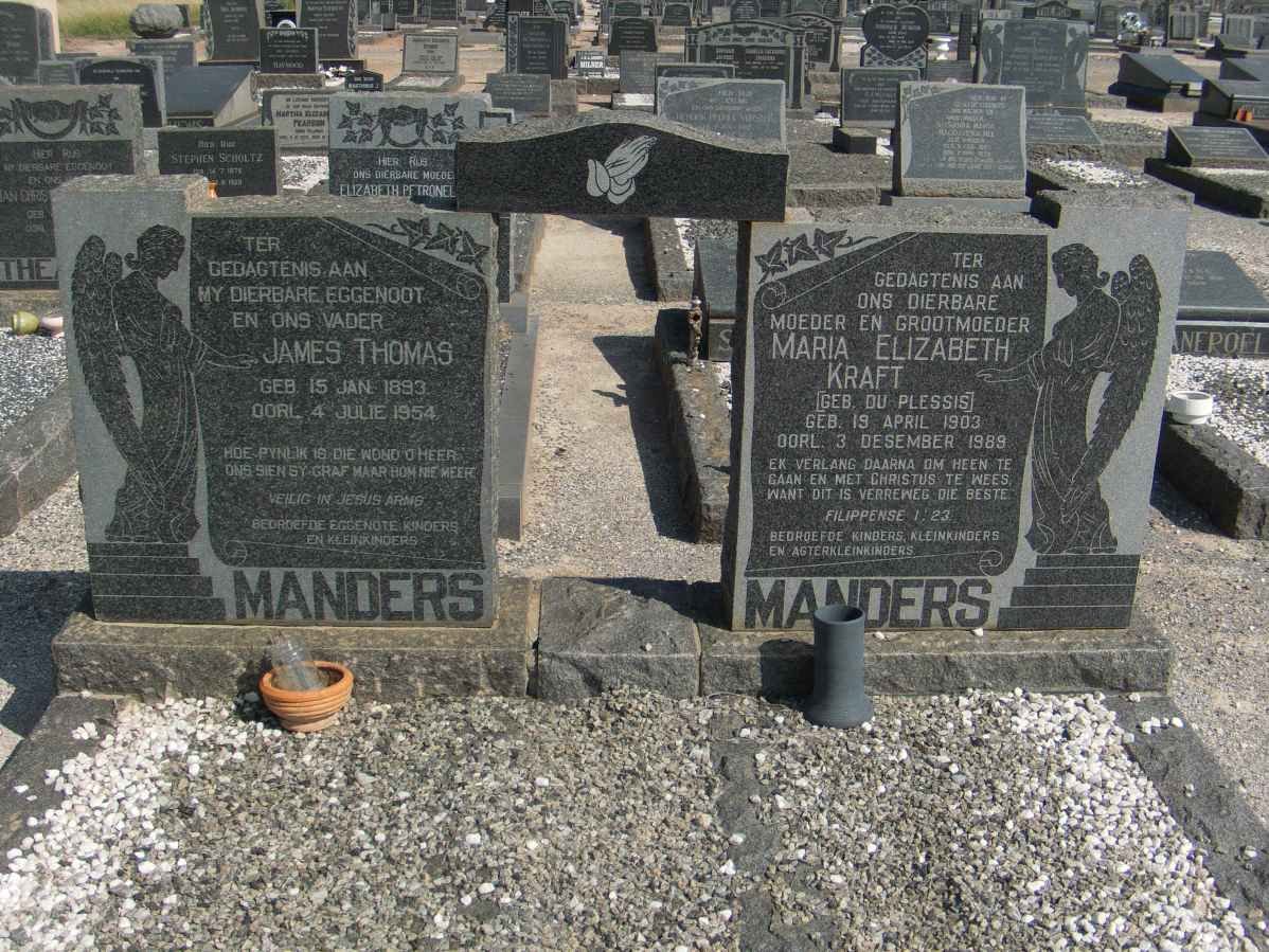 MANDERS James Thomas 1893-1954 &amp; Maria Elizabeth Kraft DU PLESSIS 1903-1989