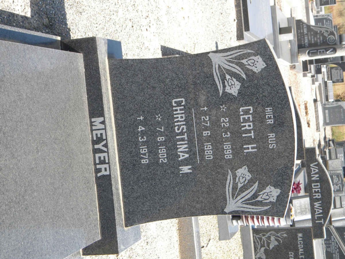 MEYER Gert H. 1898-1980 &amp; Christina M. 1902-1978