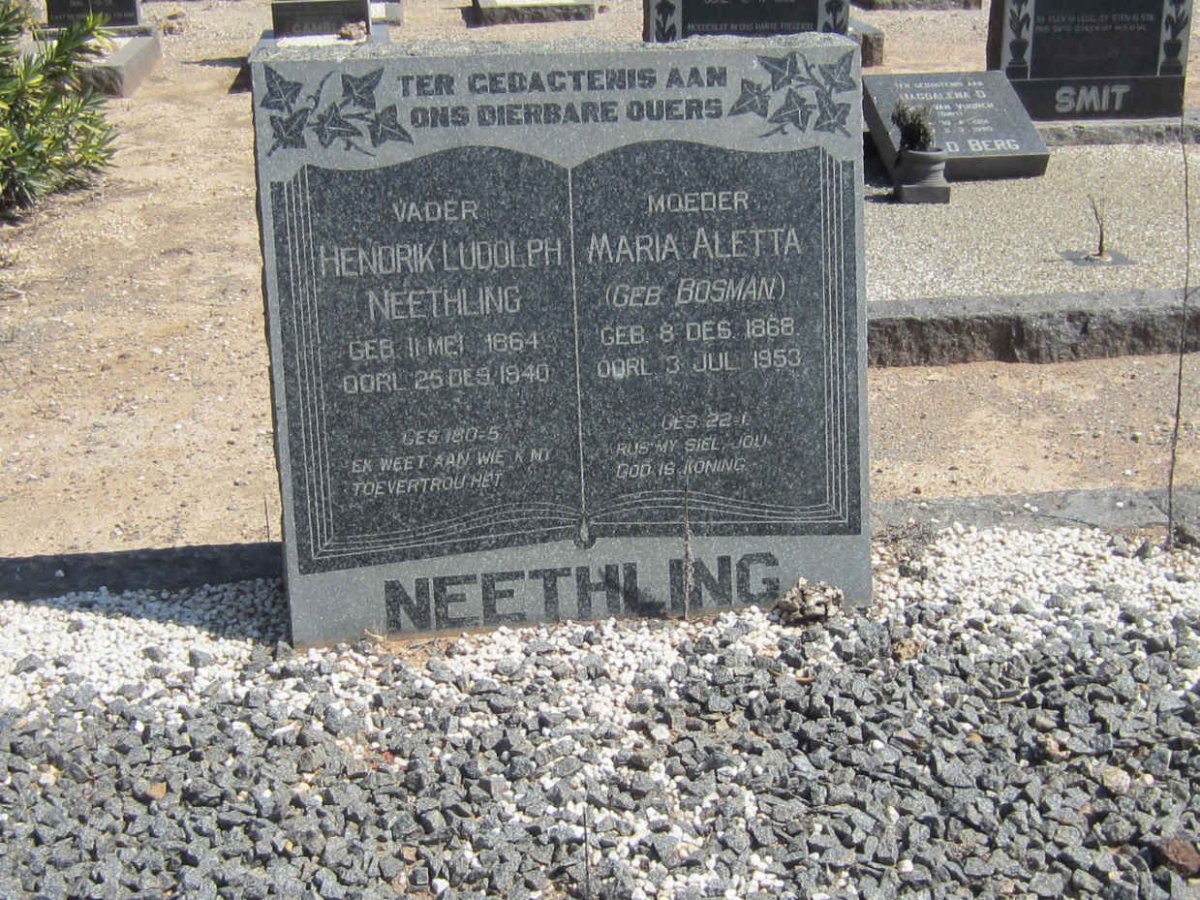 NEETHLING Hendrik Ludolph 1864-1940 &amp; Maria Aletta BOSMAN 1868-1943