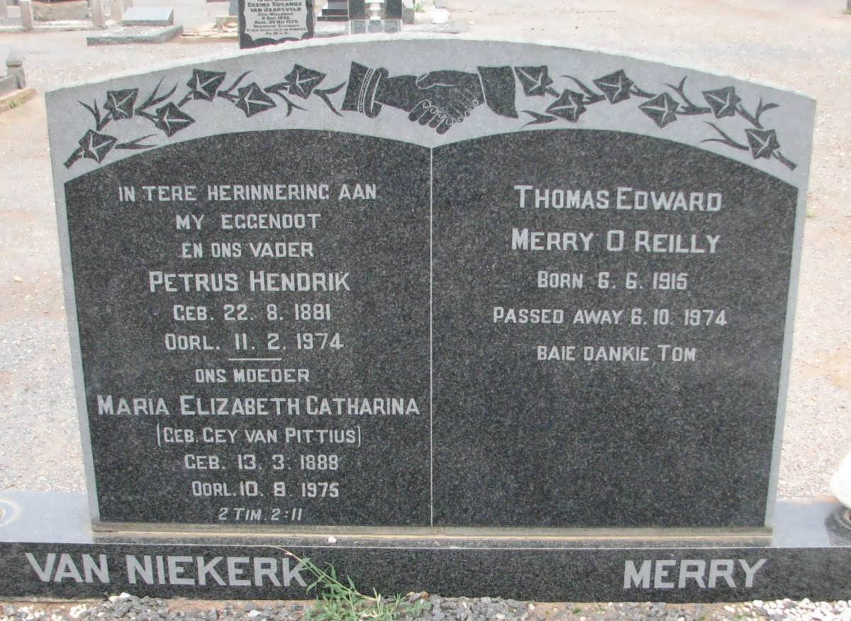 NIEKERK Petrus Hendrik, van 1881-1974 &amp; Maria Elizabeth Catharina Gey van PITTIUS 1888-1975