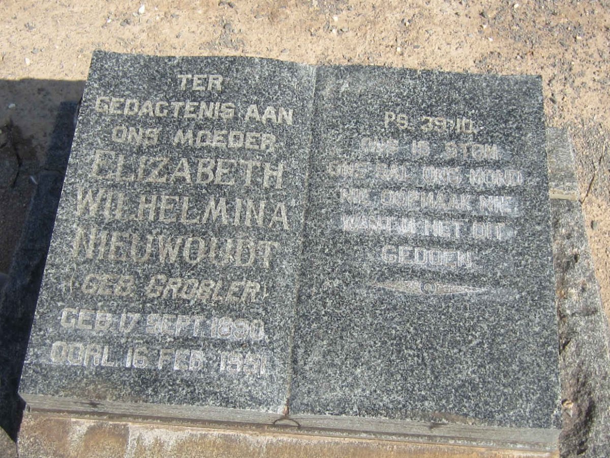 NIEUWOUDT Elizabeth Wilhelmina nee GROBLER 1890-1951