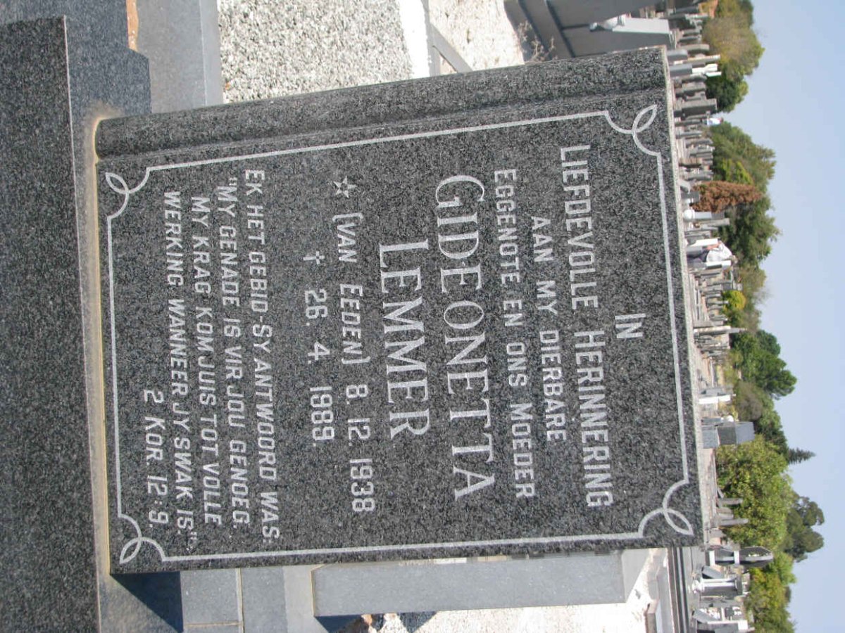 NIEKERK Gideonetta Lemmer, van nee VAN EEDEN 1938-1989