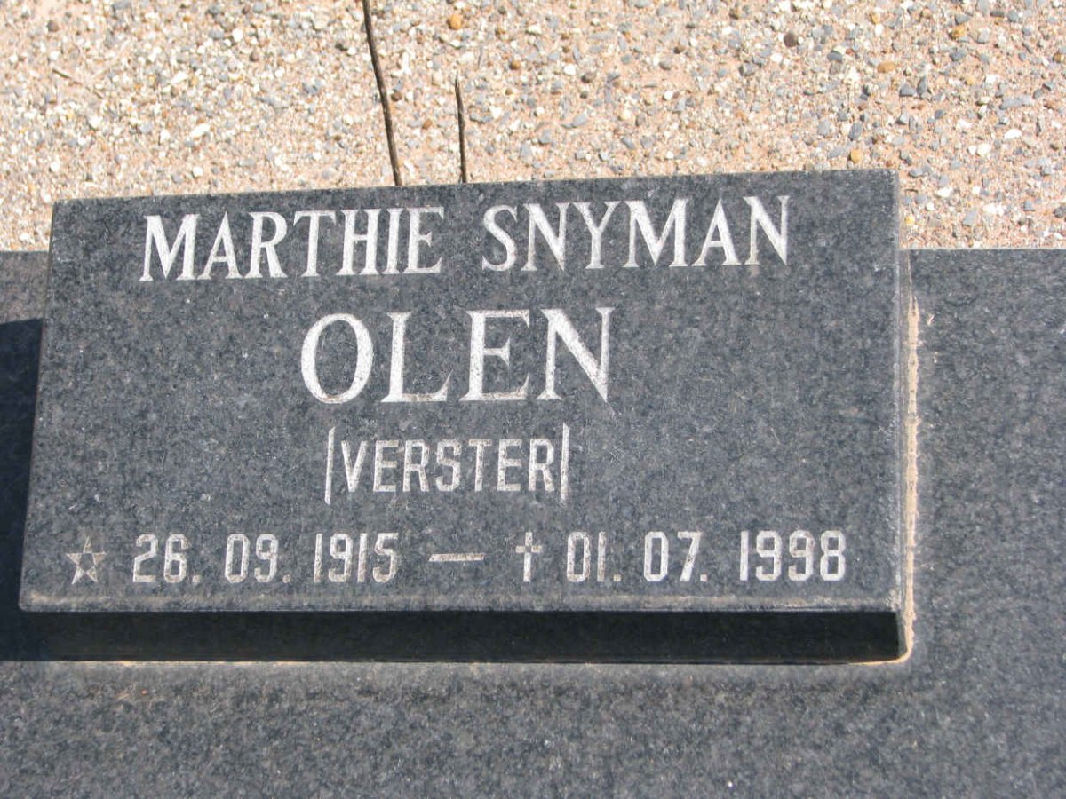 OLEN Marthie Snyman nee VERSTER 1915-1998