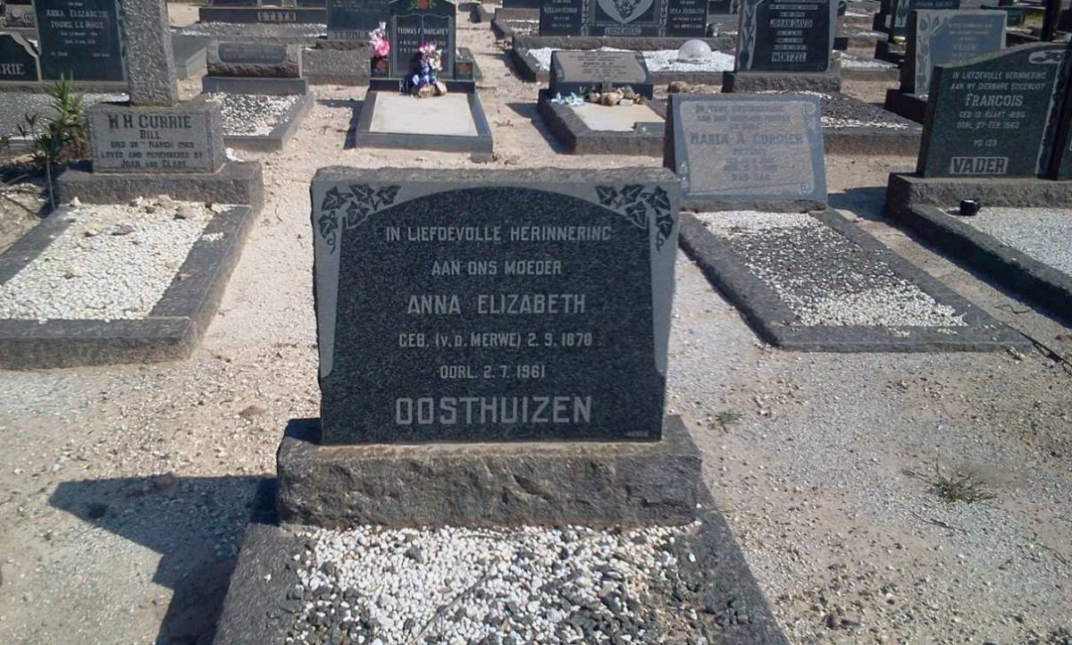 OOSTHUIZEN Anna Elizabeth nee V. D. MERWE 1870-1961
