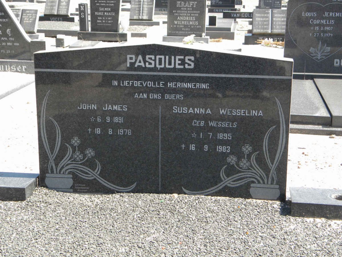 PASQUES John James 1891-1978 &amp; Susanna Wesselina WESSELS 1895-1983