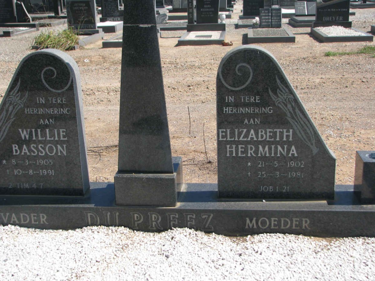PREEZ Willie Basson, du 1905-1991 &amp; Elizabeth Hermina 1902-1981