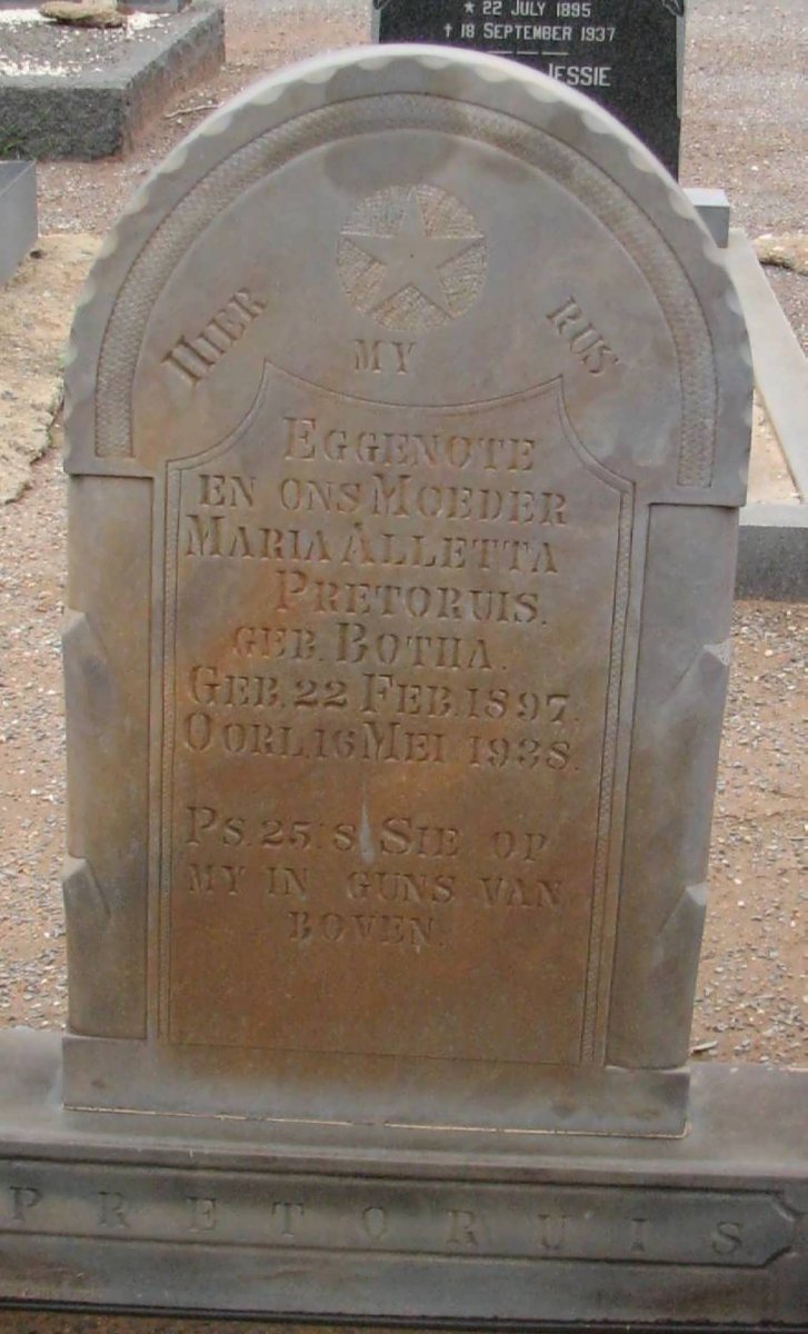 PRETORIUS Maria Alletta nee BOTHA 1897-1938