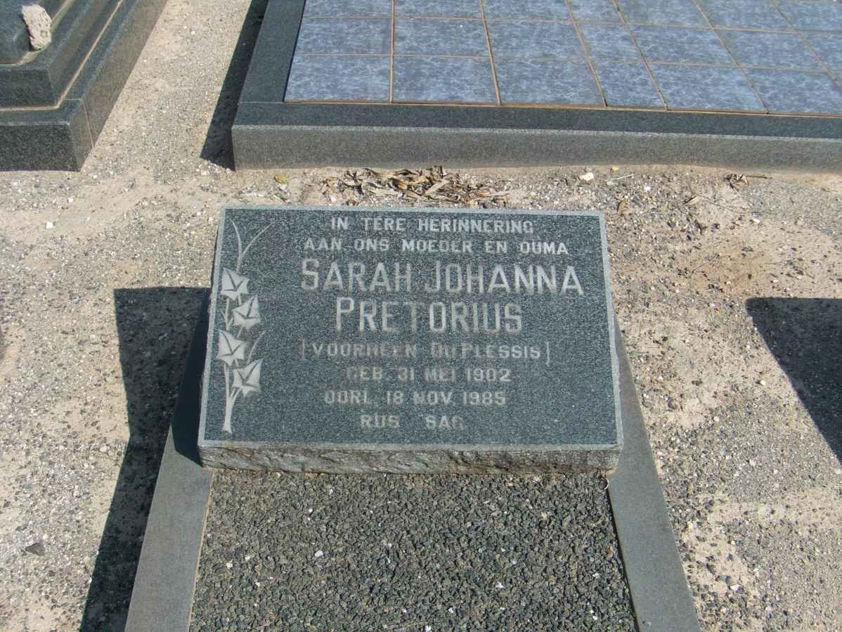 PRETORIUS Sarah Johanna formerly DU PLESSIS 1902-1985