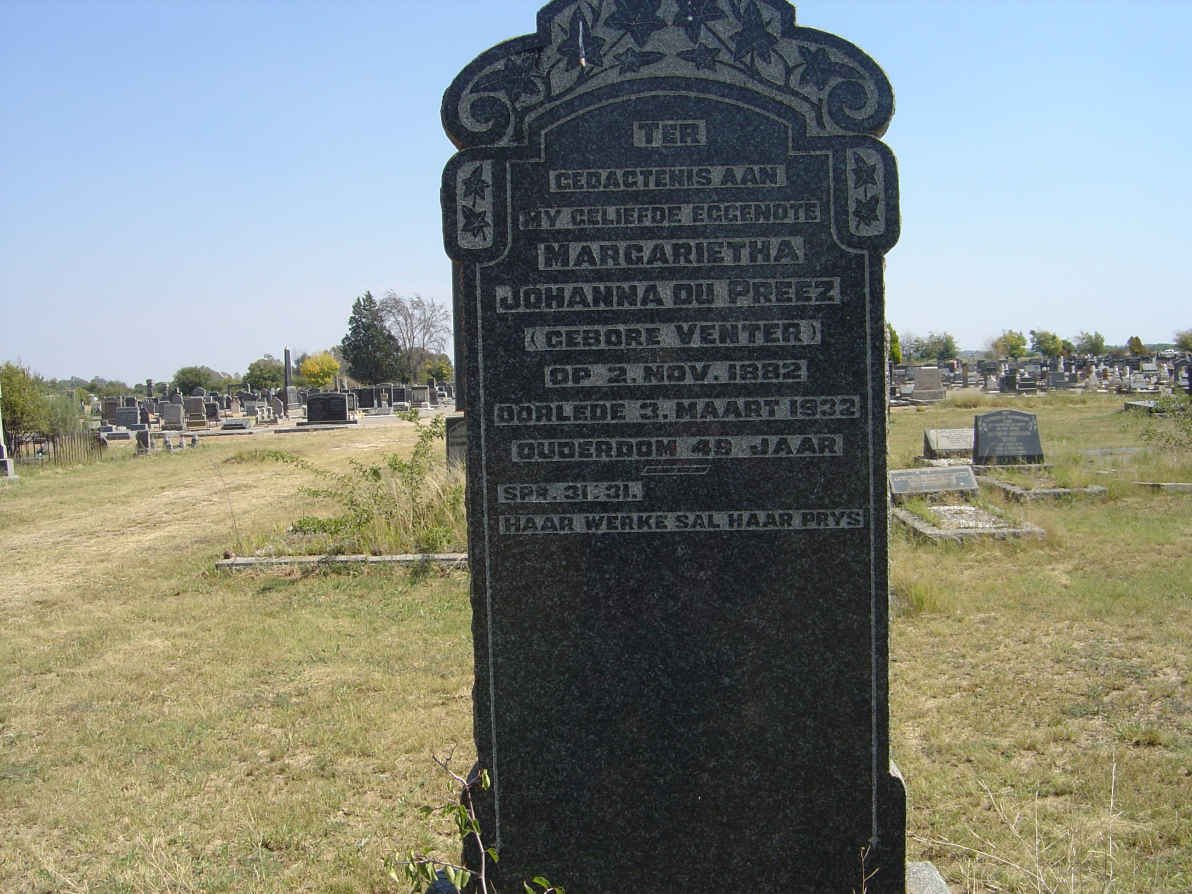 PREEZ Margarietha Johanna, du nee VENTER 1882-1932
