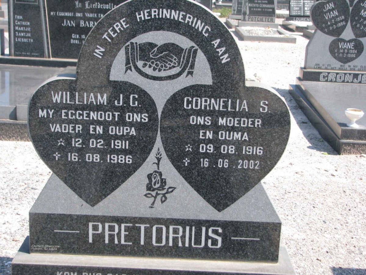 PRETORIUS William J.G. 1911-1986 &amp; Cornelia S. 1916-2002