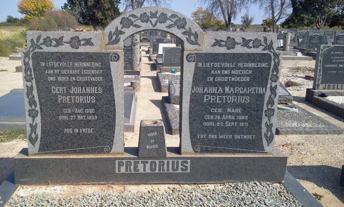 PRETORIUS Gert Johannes 1880-1959 &amp; Johanna Margaretha MARÉ 1889-1971