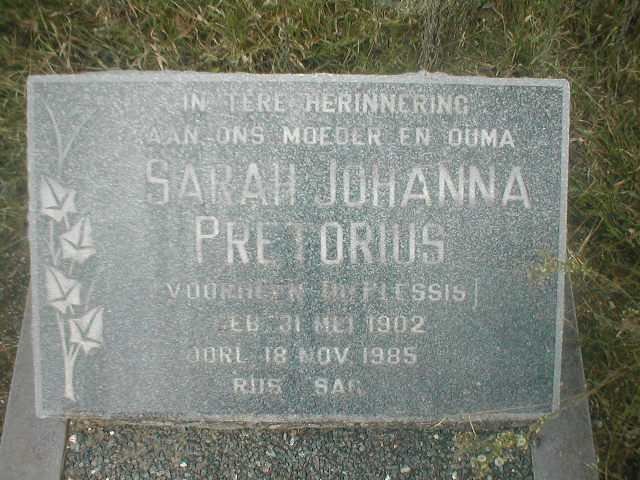 PRETORIUS Sarah Johanna nee DU PLESSIS 1902-1985
