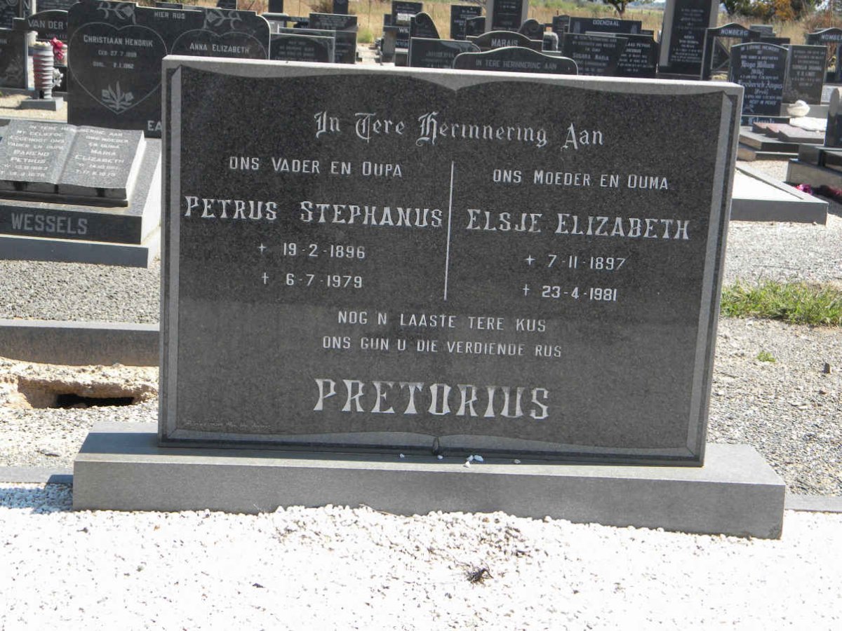 PRETORIUS Petrus Stephanus 1896-1979 &amp; Elsje Elizabeth 1897-1981