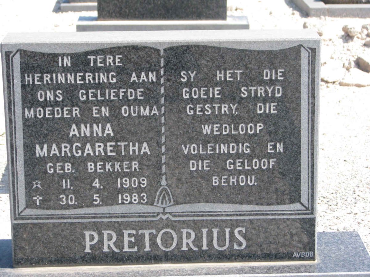 PRETORIUS Anna Margaretha nee BEKKER 1909-1983