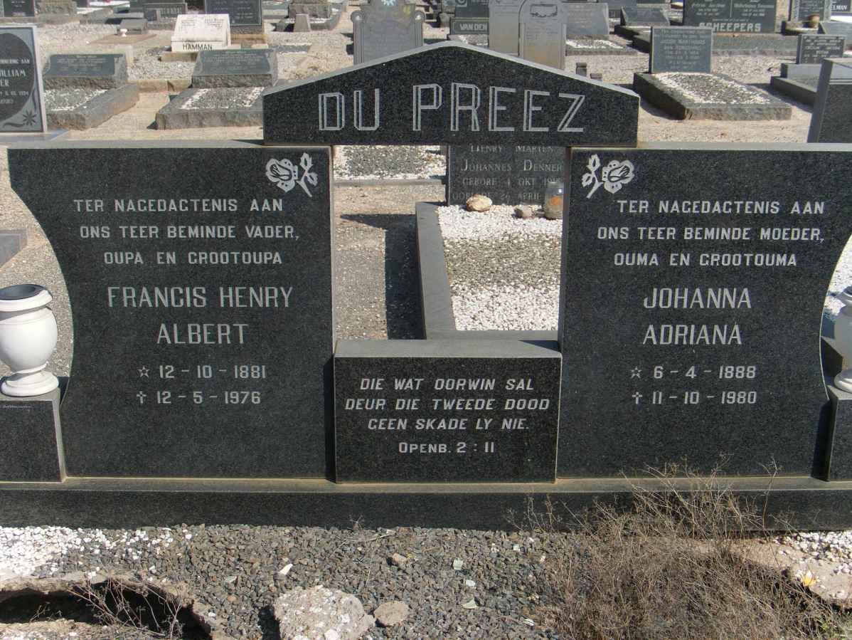 PREEZ Francis Henry Albert, du 1881-1976 &amp; Johanna Adriana 1888-1980